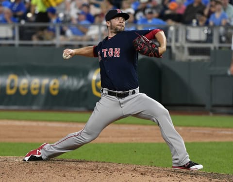 KANSAS CITY, MO – JULY 6: Tyler Thornburg #47 of the Boston Red Sox throws in the seventh inning against the Kansas City Royals at Kauffman Stadium on July 6, 2018 in Kansas City, Missouri. (Photo by Ed Zurga/Getty Images)