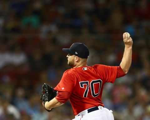 BOSTON, MA – JULY 27: Ryan Brasier #70 of the Boston Red Sox pitches at the top of the of the seventh inning of the game against the Minnesota Twins at Fenway Park on July 27, 2018 in Boston, Massachusetts. (Photo by Omar Rawlings/Getty Images)