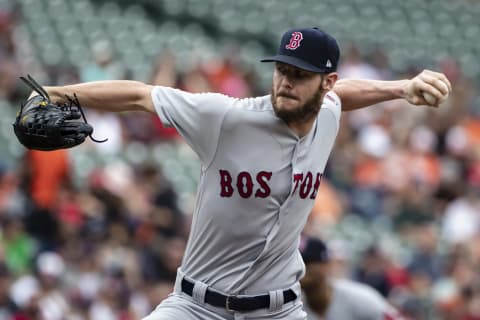 BALTIMORE, MD – AUGUST 12: Chris Sale #41 of the Boston Red Sox pitches against the Baltimore Orioles during the first inning at Oriole Park at Camden Yards on August 12, 2018 in Baltimore, Maryland. (Photo by Scott Taetsch/Getty Images)