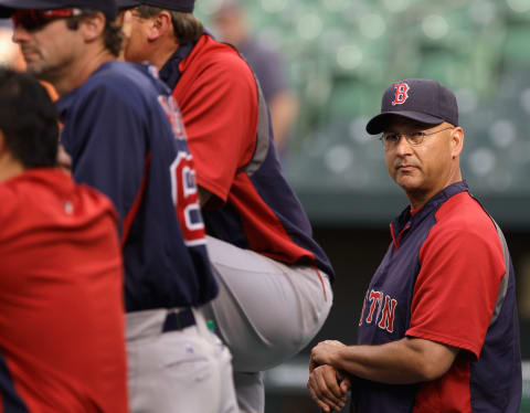 BALTIMORE, MD – APRIL 28: Manager Terry Francona watches his team take batting practice before the start of their game against the Baltimore Orioles at Oriole Park at Camden Yards on April 28, 2011 in Baltimore, Maryland. (Photo by Rob Carr/Getty Images)