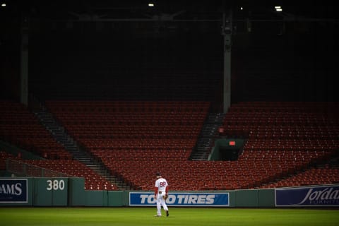 BOSTON, MA – SEPTEMBER 24: Alex Verdugo #99 of the Boston Red Sox faces the empty seats in the second inning against the Baltimore Orioles at Fenway Park on September 24, 2020 in Boston, Massachusetts. (Photo by Kathryn Riley/Getty Images)