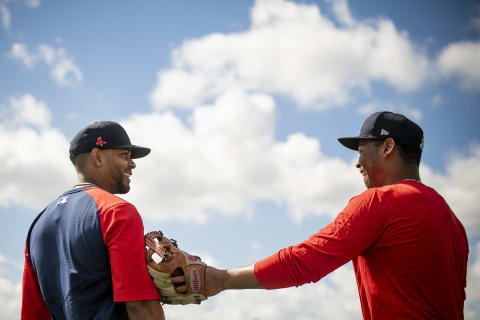 Xander Bogaerts #2 with Rafael Devers #11 of the Boston Red Sox (Photo by Billie Weiss/Boston Red Sox/Getty Images)