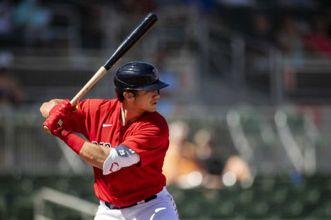 FT. MYERS, FL – FEBRUARY 28: Bobby Dalbec #29 of the Boston Red Sox bats during the second inning of a Grapefruit League game against the Atlanta Braves at jetBlue Park at Fenway South on March 1, 2021 in Fort Myers, Florida. (Photo by Billie Weiss/Boston Red Sox/Getty Images)