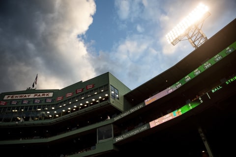 BOSTON, MA – MAY 12: A general view of the stadium facade during a game between the Boston Red Sox and the Oakland Athletics on May 12, 2021 at Fenway Park in Boston, Massachusetts. (Photo by Billie Weiss/Boston Red Sox/Getty Images)