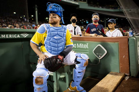 BOSTON, MA – SEPTEMBER 17: Christian Vazquez #7 of the Boston Red Sox looks on before a game against the Baltimore Orioles on September 17, 2021 at Fenway Park in Boston, Massachusetts. (Photo by Billie Weiss/Boston Red Sox/Getty Images)