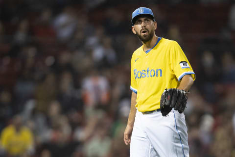 BOSTON, MA – SEPTEMBER 17: Matt Barnes #32 of the Boston Red Sox reacts during the eighth inning of a game against the Baltimore Orioles on September 17, 2021 at Fenway Park in Boston, Massachusetts. (Photo by Billie Weiss/Boston Red Sox/Getty Images)