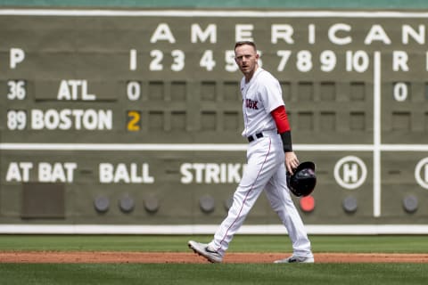 FT. MYERS, FL – MARCH 30: Trevor Story #10 of the Boston Red Sox looks on during the first inning of his Boston Red Sox Spring Training Grapefruit League debut game against the Atlanta Braves on March 30, 2022 at jetBlue Park at Fenway South in Fort Myers, Florida. (Photo by Billie Weiss/Boston Red Sox/Getty Images)