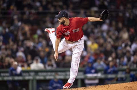 BOSTON, MA - APRIL 20: Matt Barnes #32 of the Boston Red Sox delivers during the seventh inning of a game against the Toronto Blue Jays on April 20, 2022 at Fenway Park in Boston, Massachusetts. (Photo by Billie Weiss/Boston Red Sox/Getty Images)