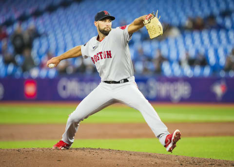 TORONTO, ON – APRIL 27: Michael Wacha #52 of the Boston Red Sox pitches to the Toronto Blue Jays in the first inning during their MLB game at the Rogers Centre on April 27, 2022 in Toronto, Ontario, Canada. (Photo by Mark Blinch/Getty Images)