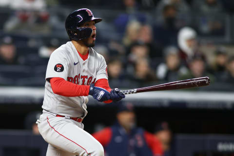 NEW YORK, NEW YORK – APRIL 10: Jonathan Arauz #3 of the Boston Red Sox in action against the New York Yankees at Yankee Stadium on April 10, 2022 in New York City. Boston Red Sox defeated the New York Yankees 4-3. (Photo by Mike Stobe/Getty Images)