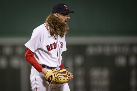 BOSTON, MA – MAY 16: Matt Strahm #55 of the Boston Red Sox reacts during the seventh inning against the Houston Astros on May 16, 2022 at Fenway Park in Boston, Massachusetts. (Photo by Maddie Malhotra/Boston Red Sox/Getty Images)