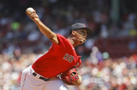 BOSTON, MA – JULY 24: Brayan Bello #66 of the Boston Red Sox pitches against the Toronto Blue Jays during the first inning at Fenway Park on July 24, 2022 in Boston, Massachusetts. (Photo By Winslow Townson/Getty Images)