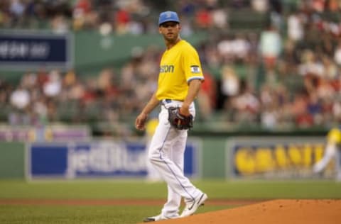 BOSTON, MA – JULY 28: Kutter Crawford #50 of the Boston Red Sox reacts during the first inning of a game against the Cleveland Guardians on July 28, 2022 at Fenway Park in Boston, Massachusetts. (Photo by Billie Weiss/Boston Red Sox/Getty Images)