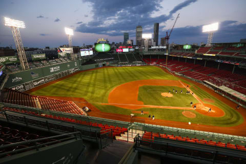 BOSTON, MA – SEPTEMBER 22: A general view of the stadium as the sun sets before a game between the Boston Red Sox and the Baltimore Orioles at Fenway Park on September 22, 2020 in Boston, Massachusetts. (Photo by Adam Glanzman/Getty Images)