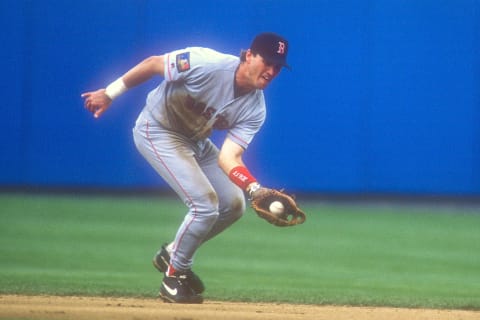 NEW YORK, NY – APRIL 14: Tim Naehring #11 of the Boston Red Sox fields a goundball during a baseball game against the New York Yankees on April 14, 1994 at Yankee Stadium in New York City. (Photo by Mitchell Layton/Getty Images)