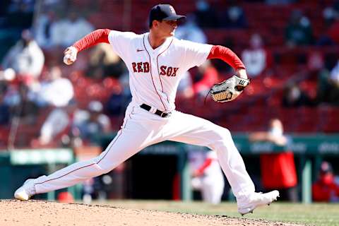 BOSTON, MASSACHUSETTS – APRIL 04: Garrett Whitlock #72 of the Boston Red Sox throws against the Baltimore Orioles during the fourth inning at Fenway Park on April 04, 2021 in Boston, Massachusetts. (Photo by Maddie Meyer/Getty Images)