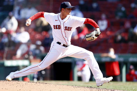 BOSTON, MASSACHUSETTS – APRIL 04: Garrett Whitlock #72 of the Boston Red Sox throws against the Baltimore Orioles during the fourth inning at Fenway Park on April 04, 2021 in Boston, Massachusetts. (Photo by Maddie Meyer/Getty Images)