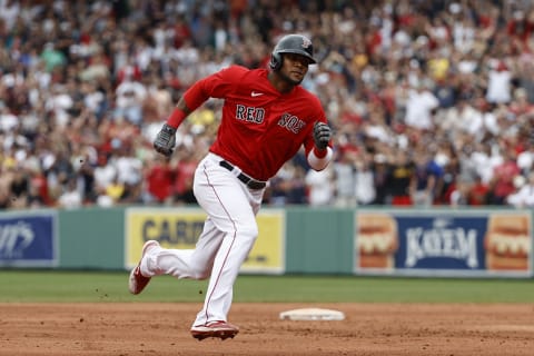 BOSTON, MA – JULY 25: Franchy Cordero #16 of the Boston Red Sox runs the bases against the New York Yankees during the eighth inning at Fenway Park on July 25, 2021 in Boston, Massachusetts. (Photo By Winslow Townson/Getty Images)