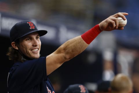 ST PETERSBURG, FLORIDA – SEPTEMBER 02: Jarren Duran #40 of the Boston Red Sox looks on during the fourth inning against the Tampa Bay Rays at Tropicana Field on September 02, 2021 in St Petersburg, Florida. (Photo by Douglas P. DeFelice/Getty Images)