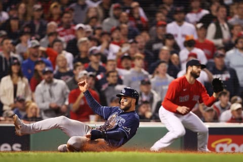 BOSTON, MASSACHUSETTS – OCTOBER 11: Kevin Kiermaier #39 of the Tampa Bay Rays scores a run in the eighth inning against the Boston Red Sox during Game 4 of the American League Division Series at Fenway Park on October 11, 2021 in Boston, Massachusetts. (Photo by Maddie Meyer/Getty Images)