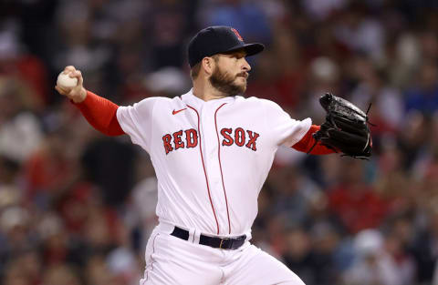 BOSTON, MASSACHUSETTS – OCTOBER 20: Ryan Brasier #70 of the Boston Red Sox pitches against the Houston Astros in the sixth inning of Game Five of the American League Championship Series at Fenway Park on October 20, 2021 in Boston, Massachusetts. (Photo by Elsa/Getty Images)