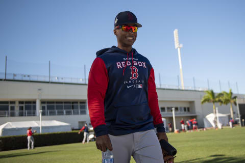 FT. MYERS, FL – MARCH 13: Jeter Downs of the Boston Red Sox reacts during a spring training team workout on March 13, 2022 at jetBlue Park at Fenway South in Fort Myers, Florida. (Photo by Billie Weiss/Boston Red Sox/Getty Images)