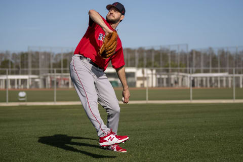 FT. MYERS, FL – MARCH 14: Rich Hill #53 of the Boston Red Sox throws during a spring training team workout on March 14, 2022 at jetBlue Park at Fenway South in Fort Myers, Florida. (Photo by Billie Weiss/Boston Red Sox/Getty Images)