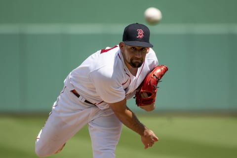 FT. MYERS, FL – MARCH 23: Nathan Eovaldi #17 of the Boston Red Sox delivers during the second inning of a Grapefruit League game against the Minnesota Twins on March 23, 2022, at jetBlue Park at Fenway South in Fort Myers, Florida. (Photo by Billie Weiss/Boston Red Sox/Getty Images)