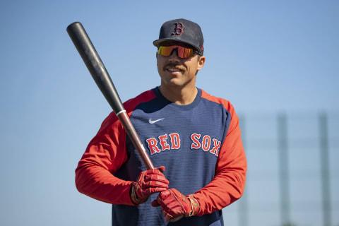 FORT MYERS, FLORIDA – MARCH 13: Kole Cottam of the Boston Red Sox takes batting practice during a spring training team workout at JetBlue Park at Fenway South on March 13, 2022 in Fort Myers, Florida. (Photo by Maddie Malhotra/Boston Red Sox/Getty Images)