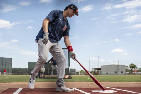 FORT MYERS, FLORIDA – MARCH 14: Bobby Dalbec #29 of the Boston Red Sox takes batting practice during spring training team workouts at JetBlue Park at Fenway South on March 14, 2022 in Fort Myers, Florida. (Photo by Maddie Malhotra/Boston Red Sox/Getty Images)