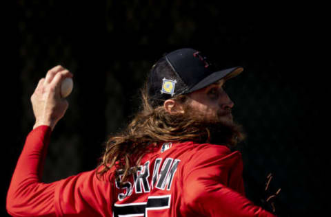 FORT MYERS, FLORIDA – MARCH 18: Matt Strahm #55 of the Boston Red Sox throws during spring training team workouts at JetBlue Park at Fenway South on March 18, 2022 in Fort Myers, Florida. (Photo by Maddie Malhotra/Boston Red Sox/Getty Images)