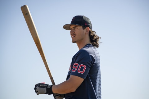 FORT MYERS, FLORIDA – MARCH 27: Ryan Fitzgerald of the Boston Red Sox looks on as he takes batting practice during spring training team workouts at JetBlue Park at Fenway South on March 27, 2022 in Fort Myers, Florida. (Photo by Maddie Malhotra/Boston Red Sox/Getty Images)