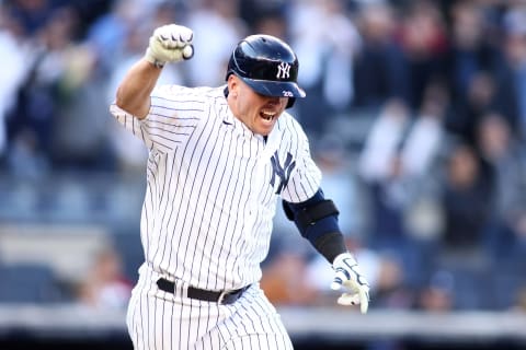 NEW YORK, NEW YORK – APRIL 08: Josh Donaldson #28 of the New York Yankees celebrates after hitting a walk-off RBI single in the eleventh inning against the Boston Red Sox at Yankee Stadium on April 08, 2022 in New York City. (Photo by Mike Stobe/Getty Images)