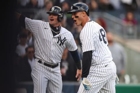 NEW YORK, NEW YORK – APRIL 09: Anthony Rizzo #48 of the New York Yankees celebrates after hitting a home run in the fourth inning of the game against the Boston Red Sox at Yankee Stadium on April 09, 2022 in New York City. (Photo by Dustin Satloff/Getty Images)