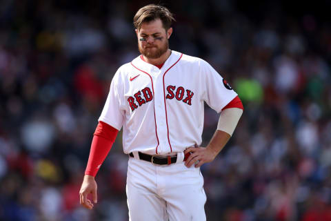 BOSTON, MASSACHUSETTS – APRIL 21: Christian Arroyo #39 of the Boston Red Sox looks on during the sixth inning against the Toronto Blue Jays at Fenway Park on April 21, 2022 in Boston, Massachusetts. (Photo by Maddie Meyer/Getty Images)