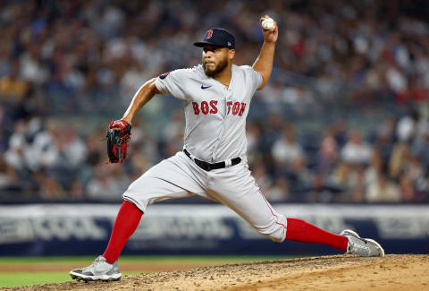 NEW YORK, NEW YORK – JULY 16: Darwinzon Hernandez #63 of the Boston Red Sox delivers a pitch in the sixth inning against the New York Yankees at Yankee Stadium on July 16, 2022 in the Bronx borough of New York City. (Photo by Elsa/Getty Images)