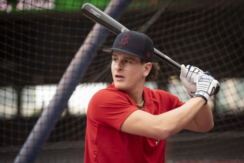 BOSTON, MA – JULY 25: Boston Red Sox second-round draft pick Roman Anthony takes batting practice after signing a contract with the club on July 25, 2022 at Fenway Park in Boston, Massachusetts. (Photo by Maddie Malhotra/Boston Red Sox/Getty Images)