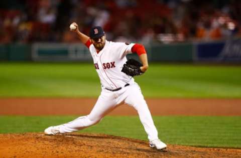 BOSTON, MASSACHUSETTS – SEPTEMBER 27: Relief pitcher John Schreiber #46 of the Boston Red Sox pitches at the top of the seventh inning of the game against the Baltimore Orioles at Fenway Park on September 27, 2022 in Boston, Massachusetts. (Photo by Omar Rawlings/Getty Images)