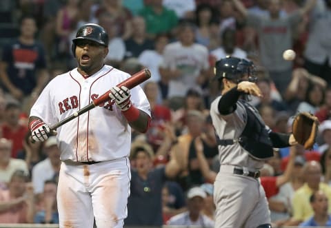 BOSTON, MA – SEPTEMBER 2: Pablo Sandoval #48 of the Boston Red Sox reacts after taking a called third strike with men on base against the New York Yankees in the eighth inning at Fenway Park on September 2, 2015 in Boston, Massachusetts. (Photo by Jim Rogash/Getty Images)