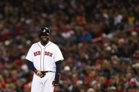 BOSTON, MA – OCTOBER 10: David Ortiz #34 of the Boston Red Sox reacts after being walked in the second inning against the Cleveland Indians during game three of the American League Divison Series at Fenway Park on October 10, 2016 in Boston, Massachusetts. (Photo by Elsa/Getty Images)