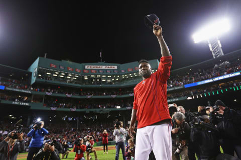 BOSTON, MA – OCTOBER 10: David Ortiz #34 of the Boston Red Sox tips his cap after the Cleveland Indians defeated the Boston Red Sox 4-3 in game three of the American League Divison Series to advance to the American League Championship Series at Fenway Park on October 10, 2016 in Boston, Massachusetts. (Photo by Maddie Meyer/Getty Images)