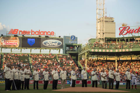 BOSTON, MA – AUGUST 16: Members of the 1967 Boston Red Sox are introduced during a 1967 50 year anniversary ceremony before a game against the St. Louis Cardinals on August 16, 2017 at Fenway Park in Boston, Massachusetts. (Photo by Billie Weiss/Boston Red Sox/Getty Images)