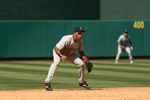 ANAHEIM, CA – MAY 14: Shortstop Julio Lugo #23 of the Boston Red Sox plays in the field against the Los Angeles Angels of Anaheim on May 14, 2009 at Angel Stadium in Anaheim, California. The Angels won 5-4 in 12 innings. (Photo by Stephen Dunn/Getty Images)