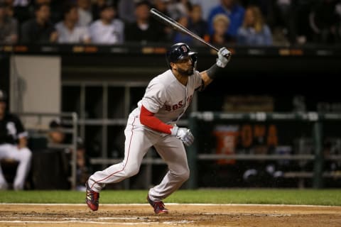 CHICAGO, IL – AUGUST 30: Eduardo Nunez #36 of the Boston Red Sox grounds out in the second inning against the Chicago White Sox at Guaranteed Rate Field on August 30, 2018, in Chicago, Illinois. (Photo by Dylan Buell/Getty Images)