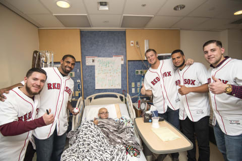 BOSTON, MA – JANUARY 16: Boston Red Sox rookies Eduardo Quiroz, Josh Ockimey, Ty Buttrey, Williams Jerez, and Mike Shawaryn visit Luke at Boston Children’s Hospital on January 16, 2018 in Boston, Massachusetts. (Photo by Billie Weiss/Getty Images for Boston Children’s Hospital)