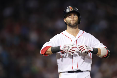 BOSTON, MA – MAY 29: Dustin Pedroia #15 of the Boston Red Sox looks on during the seventh inning against the Toronto Blue Jays at Fenway Park on May 29, 2018 in Boston, Massachusetts. (Photo by Maddie Meyer/Getty Images)