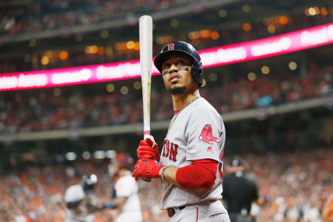 HOUSTON, TX – OCTOBER 17: Mookie Betts #50 of the Boston Red Sox looks on in the second inning against the Houston Astros during Game Four of the American League Championship Series at Minute Maid Park on October 17, 2018 in Houston, Texas. (Photo by Bob Levey/Getty Images)