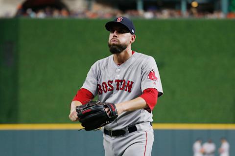 HOUSTON, TX – OCTOBER 18: Matt Barnes #32 of the Boston Red Sox leaves the game in the seventh inning against the Houston Astros during Game Five of the American League Championship Series at Minute Maid Park on October 18, 2018 in Houston, Texas. (Photo by Bob Levey/Getty Images)