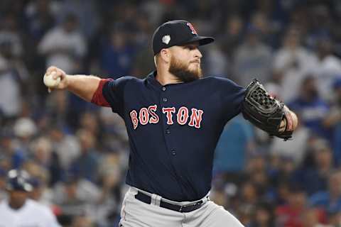 LOS ANGELES, CA – OCTOBER 26: Ryan Brasier #70 of the Boston Red Sox delivers the pitch during the seventh inning against the Los Angeles Dodgers in Game Three of the 2018 World Series at Dodger Stadium on October 26, 2018 in Los Angeles, California. (Photo by Harry How/Getty Images)