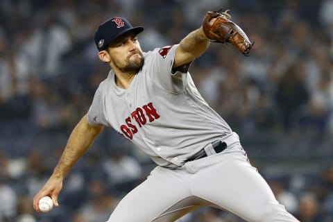 NEW YORK, NEW YORK – OCTOBER 08: Nathan Eovaldi #17 of the Boston Red Sox throws a pitch against the New York Yankees during the first inning in Game Three of the American League Division Series at Yankee Stadium on October 08, 2018 in the Bronx borough of New York City. (Photo by Mike Stobe/Getty Images)